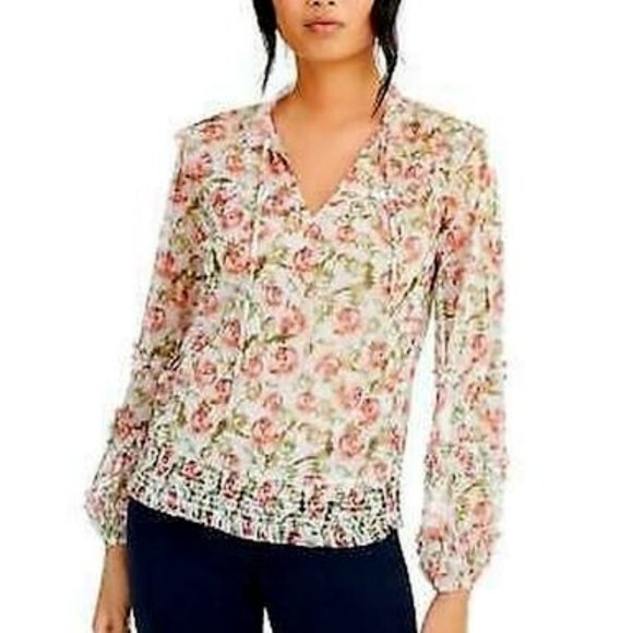 INC Tops - Inc Womens Printed Smocked Blouse, Size Medium/Margarate Floral